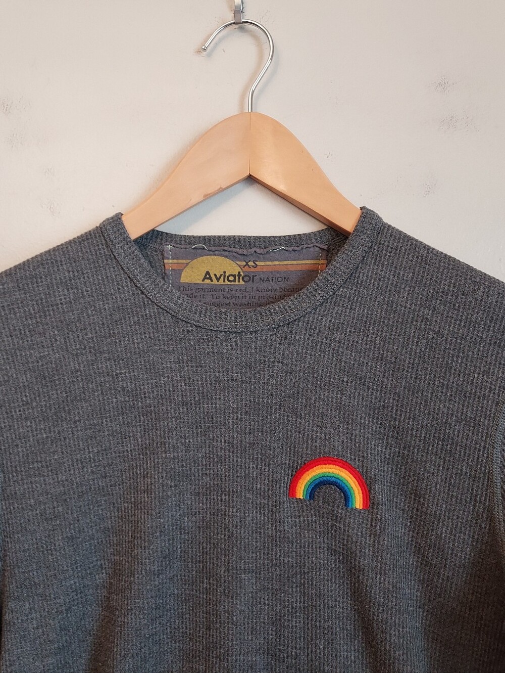 Aviator Nation Gray Thermal Long Sleeve Logo Tee Size XS - Picture 4 of 11